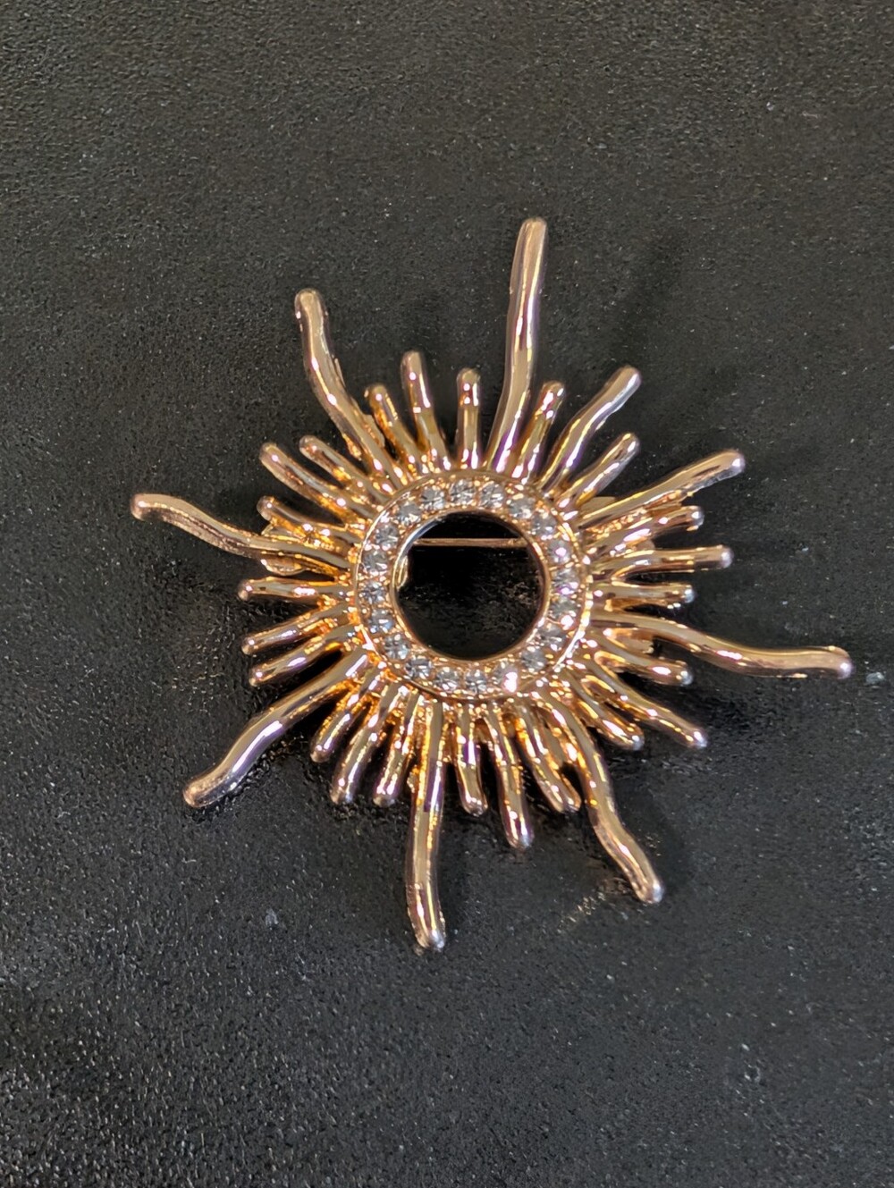Gold Sunburst Crystal Brooch - Elegant Women's Accessory